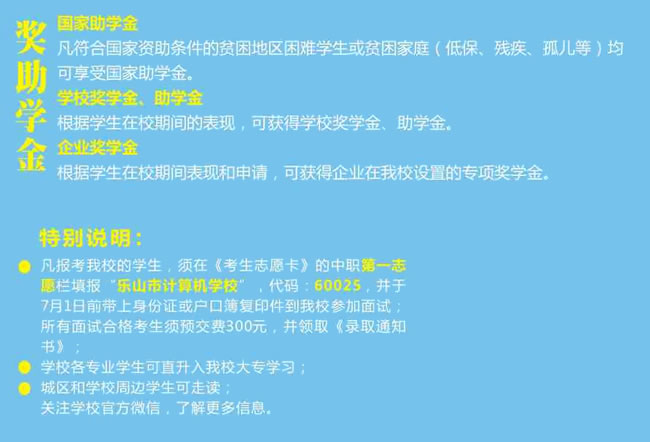 乐山市计算机学校奖学金、助学金