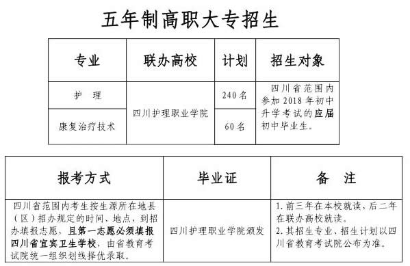 四川省宜宾卫生校园五年制高职招生方案