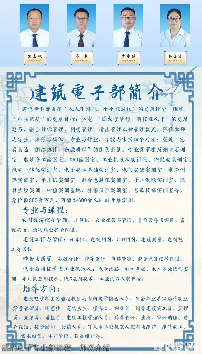 四川省长宁县作业技术校园(长宁县职校)建筑电子专业部课程、师资介绍